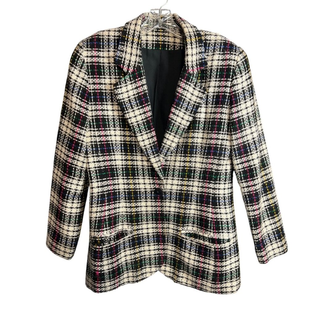 Vintage 80's Tweed Plaid Blazer Jacket